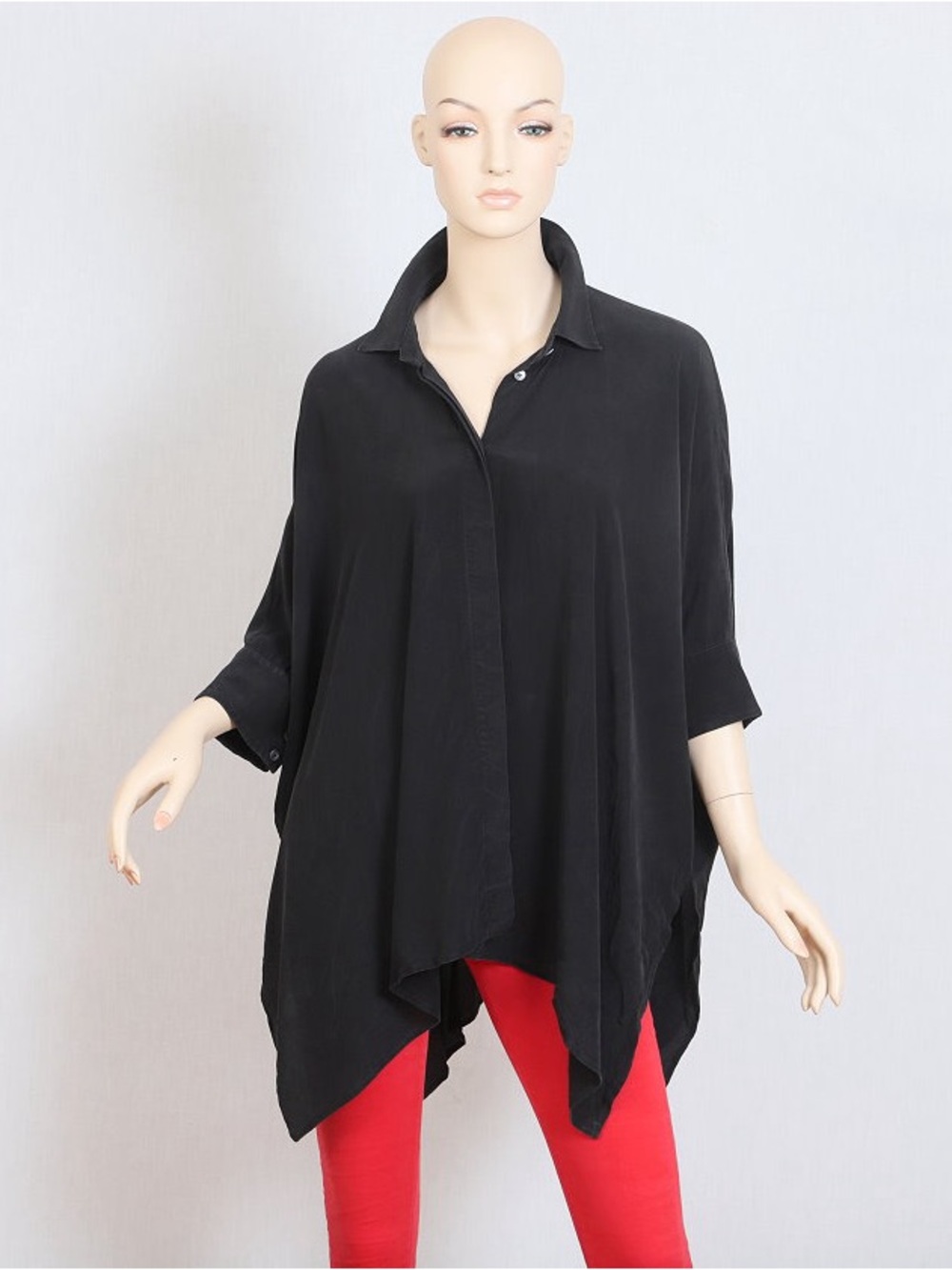 Gucci Black Oversized Handkerchief-Hem silk Tunic button down top 42/8